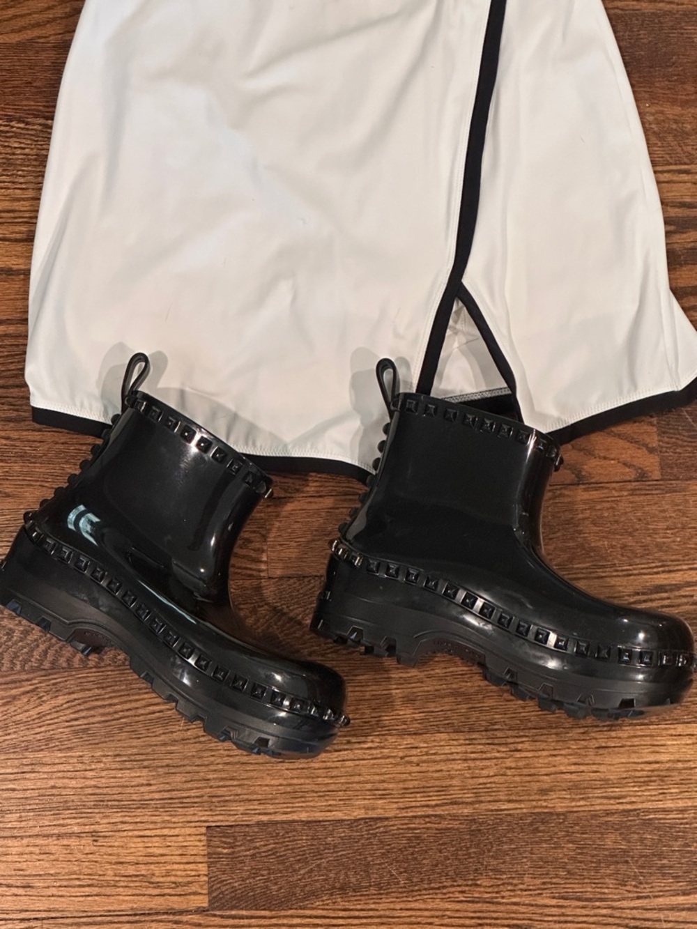 Black Studded Platform Rain Chelsea Boots - Women's